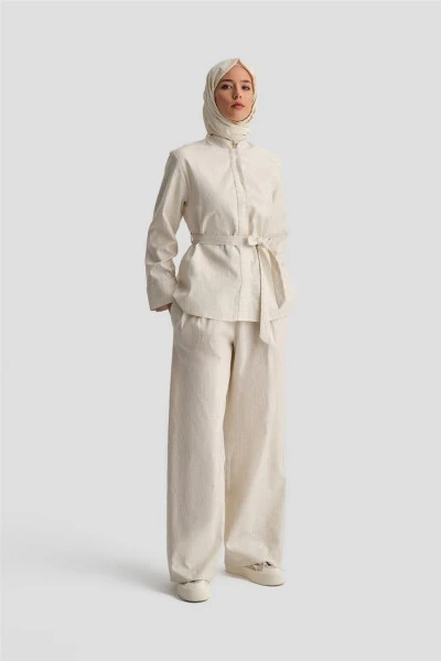 Armine Thick Striped Cotton Suit 24K6853 Light Beige - ARMINE (1)