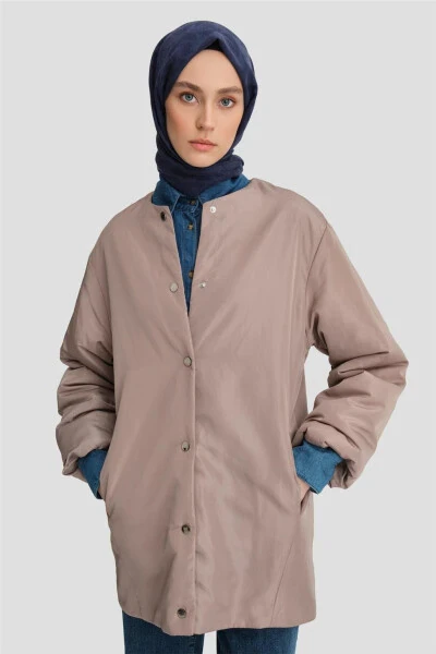 Armine Tikmasiz Tolali Bomber Ko'ylagi 24KD7521 Vizon - 12