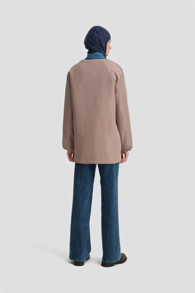 Armine Tikmasiz Tolali Bomber Ko'ylagi 24KD7521 Vizon - 6