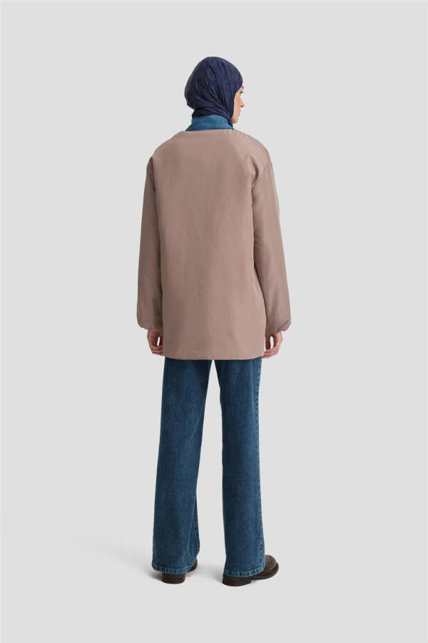 Armine Tikmasiz Tolali Bomber Ko'ylagi 24KD7521 Vizon - 6