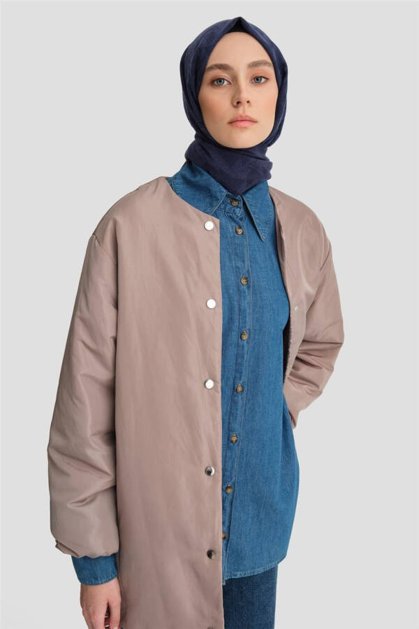 Armine Tikmasiz Tolali Bomber Ko'ylagi 24KD7521 Vizon - 9