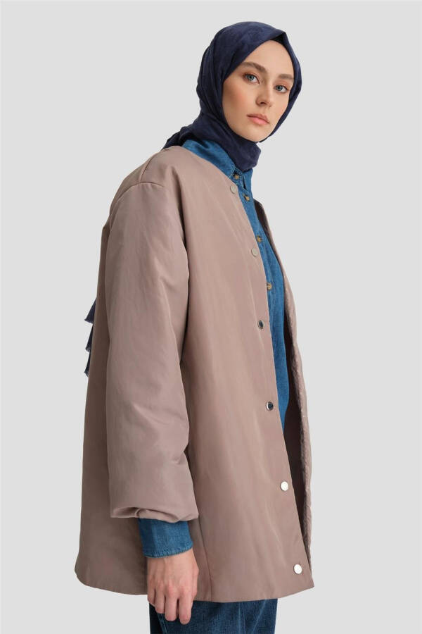 Armine Tikmasiz Tolali Bomber Ko'ylagi 24KD7521 Vizon - 11