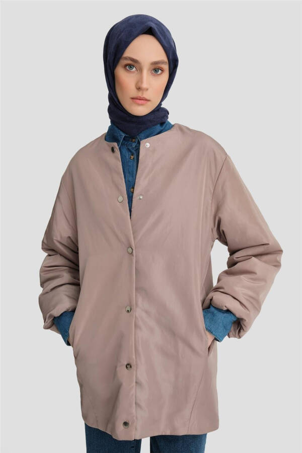 Armine Tikmasiz Tolali Bomber Ko'ylagi 24KD7521 Vizon - 12