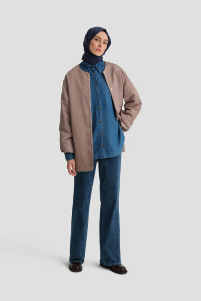 Armine Tikmasiz Tolali Bomber Ko'ylagi 24KD7521 Vizon - 4
