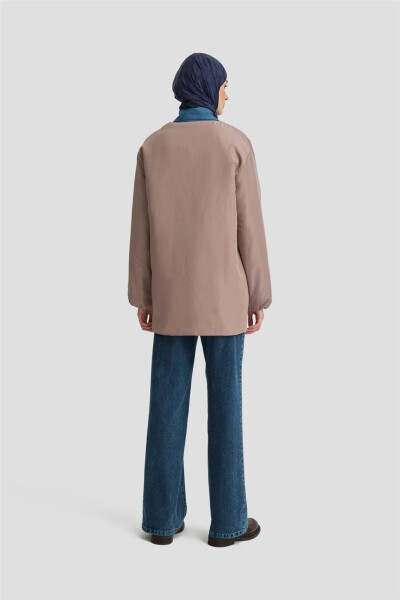Armine Tikmasiz Tolali Bomber Ko'ylagi 24KD7521 Vizon - 6