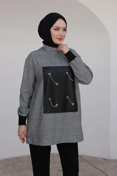 ARMINE TREND Lentalar bilan qoplangan va zanjiri bezakli Tunika - Qora 24KT467 - 4