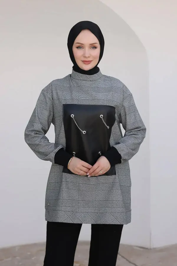 ARMINE TREND Lentalar bilan qoplangan va zanjiri bezakli Tunika - Qora 24KT467 - 5