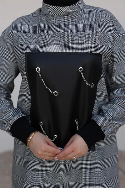 ARMINE TREND Lentalar bilan qoplangan va zanjiri bezakli Tunika - Qora 24KT467 - 6