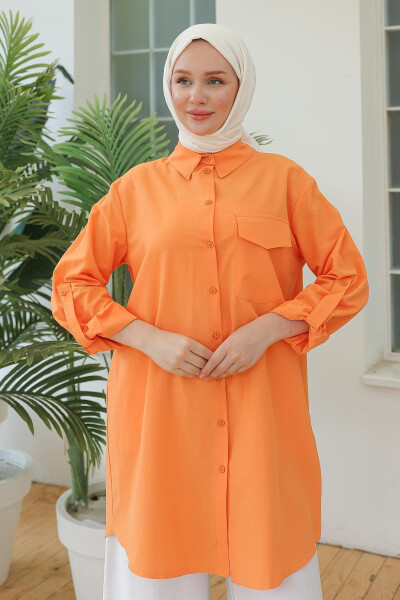 ARMİNE TREND Shirt Collar Pocket Tunic Orange 24YT470 - 1