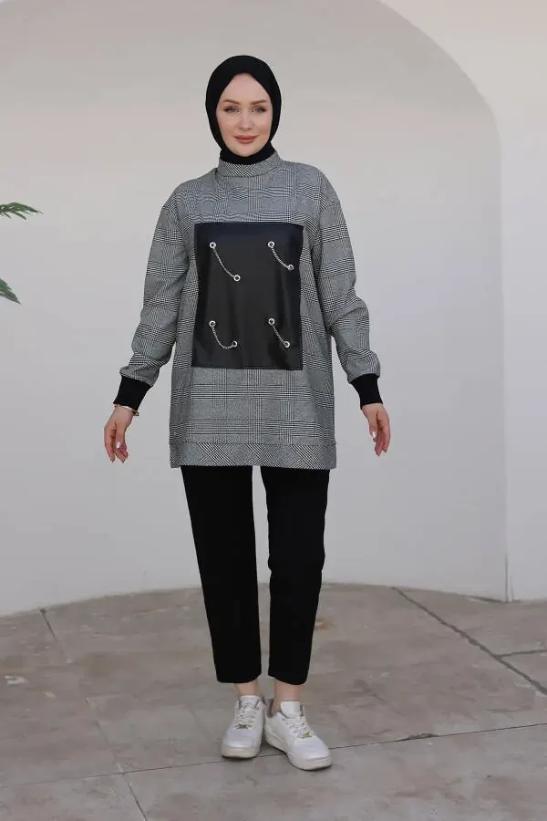 ARMINE TREND Tunic with Ribboned Sleeves and Chain Detail - Black 24KT467 - 1