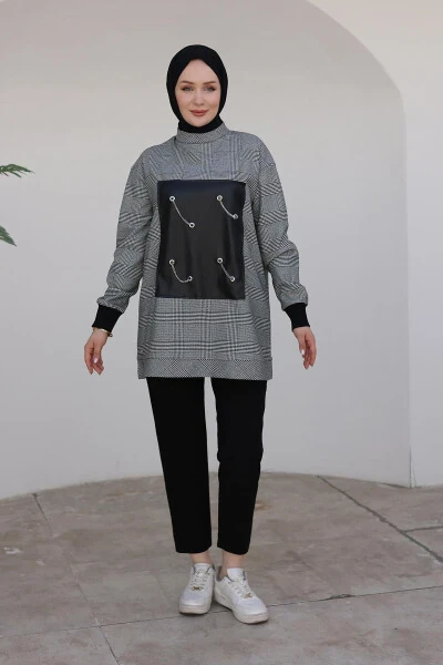 ARMINE TREND Туника с рукавами в ленту с цепочкой, чёрная 24KT467 - ARMINE