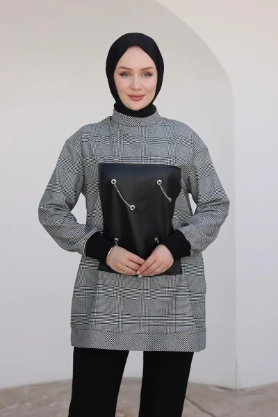 ARMINE TREND Туника с рукавами в ленту с цепочкой, чёрная 24KT467 - 5