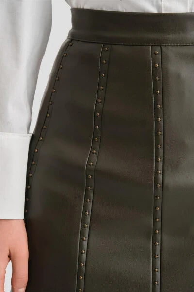 Armine Trok Pleated Leather Skirt 24K1720 Khaki - 10