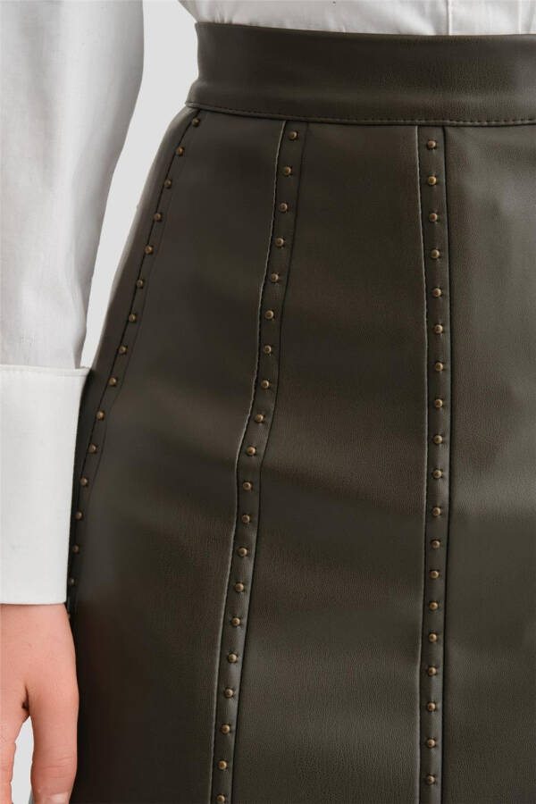 Armine Trok Pleated Leather Skirt 24K1720 Khaki - 10