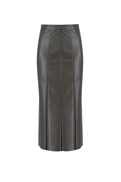 Armine Trok Pleated Leather Skirt 24K1720 Khaki - 11