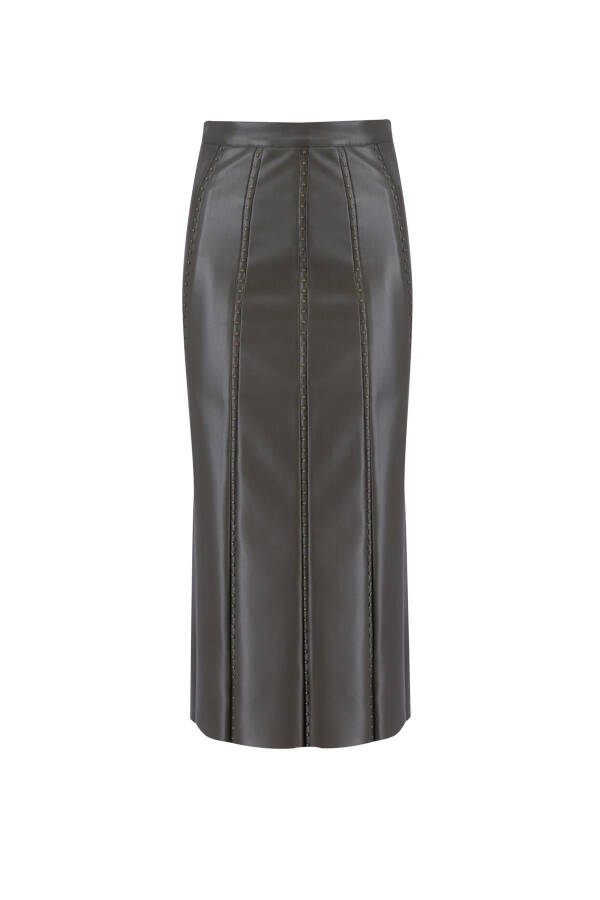 Armine Trok Pleated Leather Skirt 24K1720 Khaki - 5