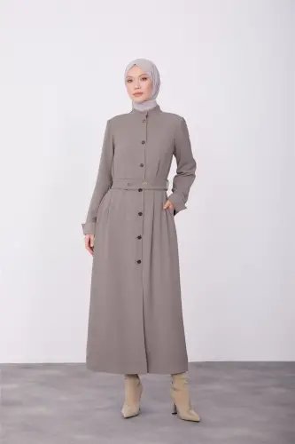 Armine Tugmachali Yelka Xalatli Palto 23K8516 Qoraqul - 1