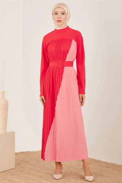 Armine Two-Tone Pleated Dress 23Y9675 Cherry - ARMINE (1)