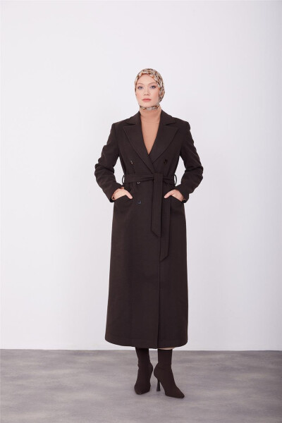 Armine Vatkalı Blazer Manto 23K8604 Kahverengi - 7