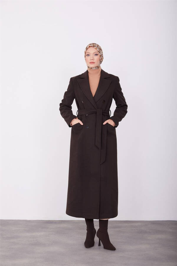 Armine Vatkalı Blazer Manto 23K8604 Kahverengi - 7