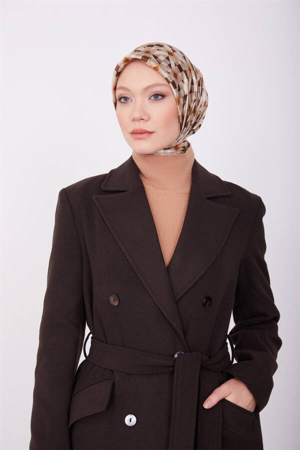 Armine Vatkalı Blazer Manto 23K8604 Kahverengi - 8