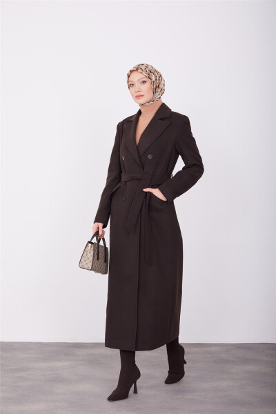 Armine Vatkalı Blazer Manto 23K8604 Kahverengi - 3