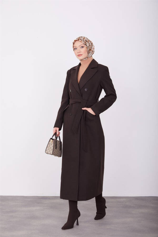 Armine Vatkalı Blazer Manto 23K8604 Kahverengi - 3