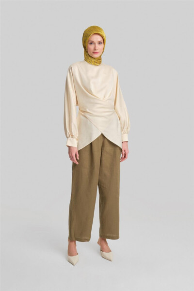 Armine Wide Linen Trousers 24Y2625 Olive - ARMINE