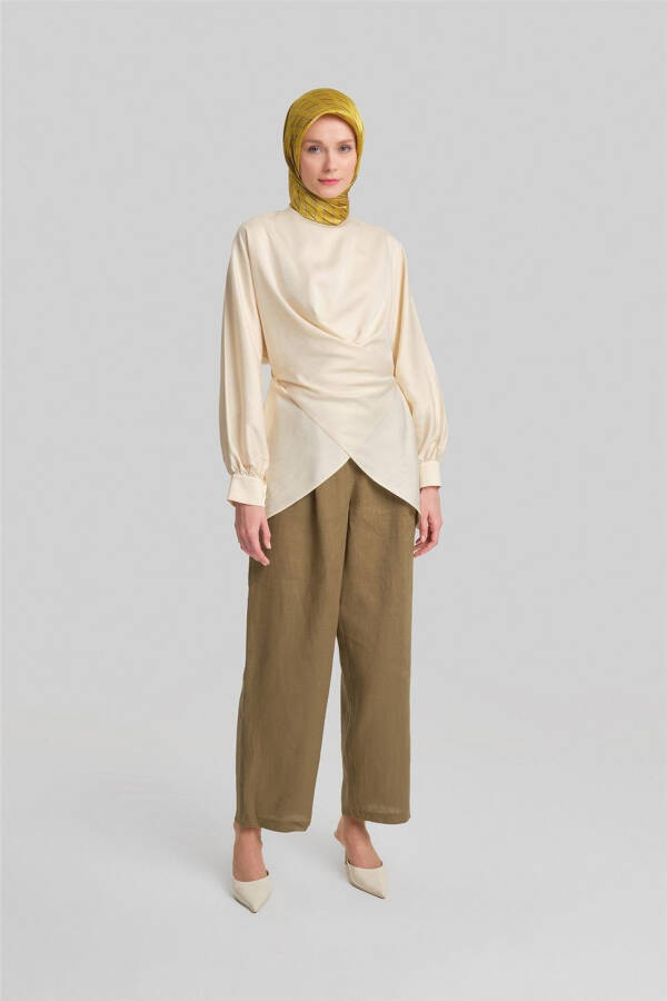 Armine Wide Linen Trousers 24Y2625 Olive - 1