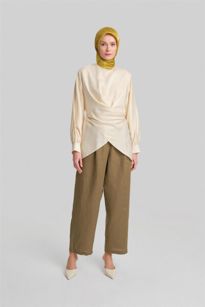 Armine Wide Linen Trousers 24Y2625 Olive - ARMINE (1)