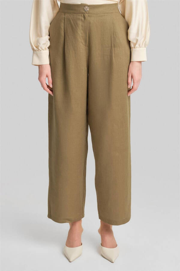 Armine Wide Linen Trousers 24Y2625 Olive - 3