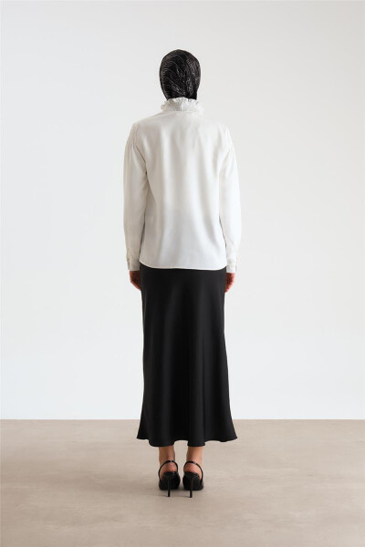Armine Yakası Büzgülü Saten Gömlek 24Y3504 Ekru - 5