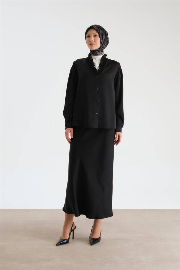Armine Yakası Büzgülü Saten Gömlek 24Y3504 Siyah - 2