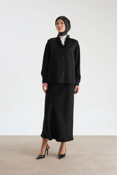 Armine Yoqasi Burmalangan Atlas Ko'ylak 24Y3504 Qora - ARMINE (1)