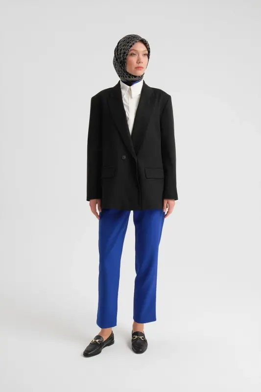 Armine Yuksak Bel Havuch Pantolon Ort2518 Saks - ARMINE