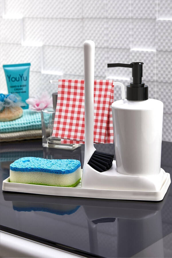 Armona Soft Silicone Brush Countertop Kitchen Bathroom Liquid Soap Dispenser Set Sponge Holder Cloth Set - 11