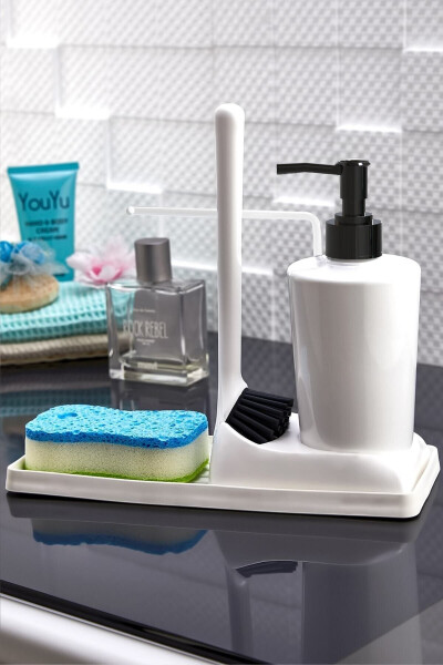 Armona Soft Silicone Brush Countertop Kitchen Bathroom Liquid Soap Dispenser Set Sponge Holder Cloth Set - 12