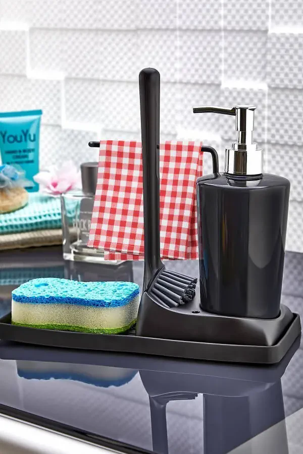 Armona Soft Silicone Brush Countertop Kitchen Bathroom Liquid Soap Dispenser Set Sponge Holder Cloth Set - 1