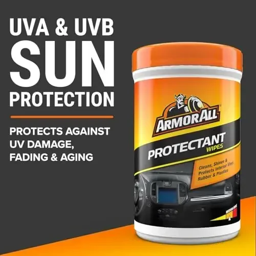 Armor All Car Interior Protectant Salfetkalari, 90 dona Kanistra, Vinil, Rezina, Plastmassa, Trim va Panellar uchun UV himoyasi - 3