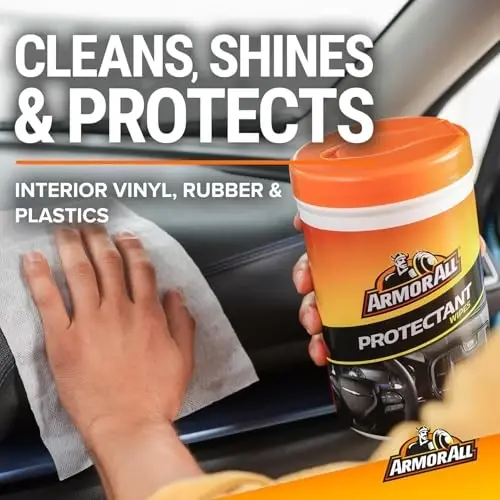 Armor All Car Interior Protectant Salfetkalari, 90 dona Kanistra, Vinil, Rezina, Plastmassa, Trim va Panellar uchun UV himoyasi - 2