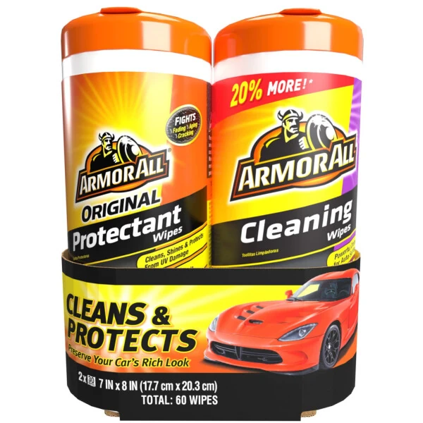 Armor All Original Car Cleaning Wipes and Protectant, 30 Count (2 Pack) - 20