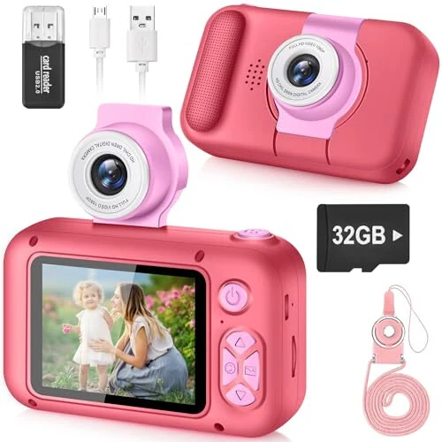 ARNSSIEN Kids Camera, Toddler Kid Digital Camera with 180°Flip Lens & 2.4in IPS Screen, Birthday Festival Gifts Present Toy for 4 5 6 7 8 9 10 11 Year Old Girls/Boys, 32 GB Card Included, X101 - 6