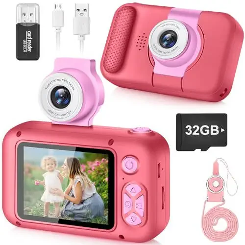 ARNSSIEN Kids Camera, Toddler Kid Digital Camera with 180°Flip Lens & 2.4in IPS Screen, Birthday Festival Gifts Present Toy for 4 5 6 7 8 9 10 11 Year Old Girls/Boys, 32 GB Card Included, X101 - 1