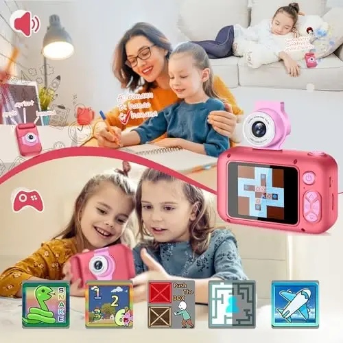 ARNSSIEN Kids Camera, Toddlers Digital Toy Camera with 180° Flip Lens, 2.4 Inch IPS Screen, 32 GB Card, Birthday Festival Present for 3 4 5 6 7 8 9 10 11 12 Year Old Girls & Boys, X101 (Rose Red) - 4