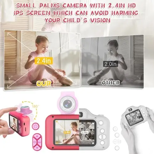 ARNSSIEN Kids Camera, Toddlers Digital Toy Camera with 180° Flip Lens, 2.4 Inch IPS Screen, 32 GB Card, Birthday Festival Present for 3 4 5 6 7 8 9 10 11 12 Year Old Girls & Boys, X101 (Rose Red) - ARNSSIEN (1)
