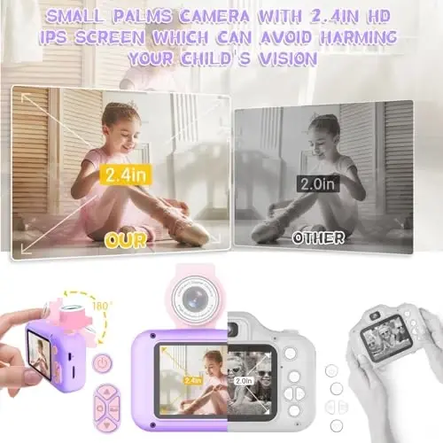 ARNSSIEN Kids Camera, Toddlers Digital Toy Camera with 180° Flip Lens, 2.4 Inch IPS Screen, 32 GB Card, Birthday Festival Present for 3 4 5 6 7 8 9 10 11 12 Year Old Girls & Boys, X101 (Purple) - 3