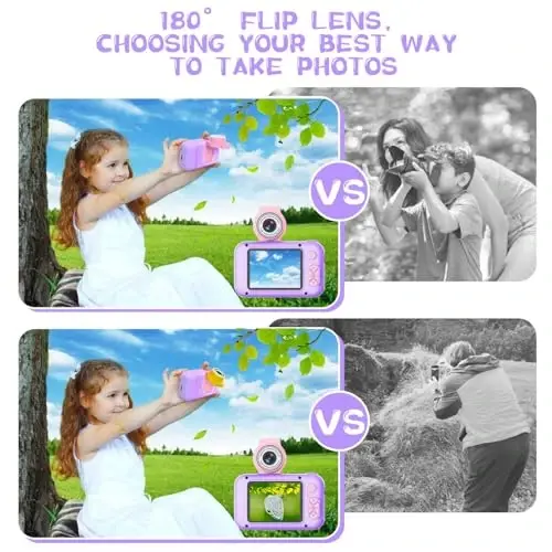 ARNSSIEN Kids Camera, Toddlers Digital Toy Camera with 180° Flip Lens, 2.4 Inch IPS Screen, 32 GB Card, Birthday Festival Present for 3 4 5 6 7 8 9 10 11 12 Year Old Girls & Boys, X101 (Purple) - 4
