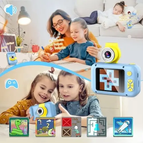 ARNSSIEN Kids Camera, Toddlers Digital Toy Camera with 180° Flip Lens, 2.4 Inch IPS Screen, 32 GB Card, Birthday Festival Present for 3 4 5 6 7 8 9 10 11 12 Year Old Girls & Boys, X101 (Blue) - 5