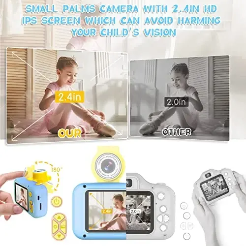 ARNSSIEN Kids Camera, Toddlers Digital Toy Camera with 180° Flip Lens, 2.4 Inch IPS Screen, 32 GB Card, Birthday Festival Present for 3 4 5 6 7 8 9 10 11 12 Year Old Girls & Boys, X101 (Blue) - 3