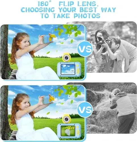 ARNSSIEN Kids Camera, Toddlers Digital Toy Camera with 180° Flip Lens, 2.4 Inch IPS Screen, 32 GB Card, Birthday Festival Present for 3 4 5 6 7 8 9 10 11 12 Year Old Girls & Boys, X101 (Blue) - 4